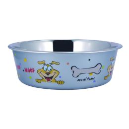 Stainless Steel Pet Bowl with Sneaky Dog Design and Rubber Base; Multicolor