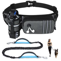 Hands Free Dog Leash with Waist Bag for Walking Small Medium Large Dogs;  Reflective Bungee Leash with Car Seatbelt