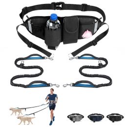 Hands Free Dog Leash with Waist Bag for Walking Small Medium Large Dogs;  Reflective Bungee Leash with Car Seatbelt Buckle